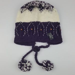 Purple Cream Tie Back Winter Beanie {Chuns}